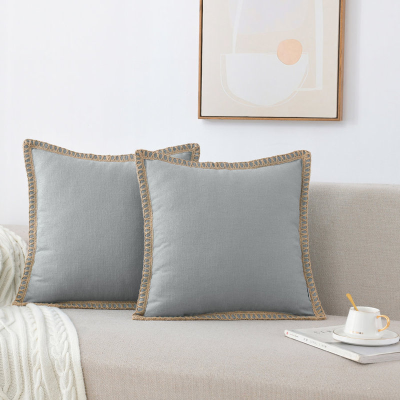 Housse de coussin en lin et polyester Farmhouse, H 20 po x l 20 po, Gris béton, Carrée