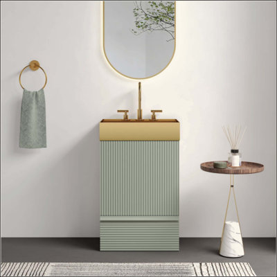 Meuble-lavabo rayé avec lavabo, armoire de salle de bain autoportante pour salle de bain moderne, lavabo une pièce sans robinet, KD