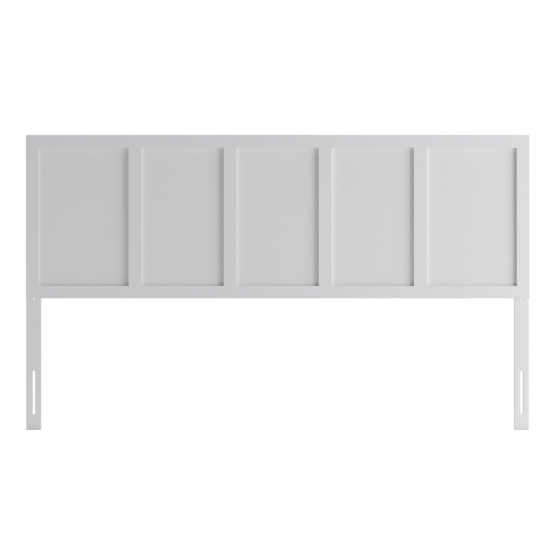 Raima Paneled Solid Wood Adjustable Headboard for Universal Metal Bed Frames, White, King