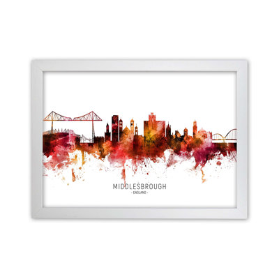 Middlesbrough Middlesbrough England Skyline Red City Name by Michael Tompsett - Print