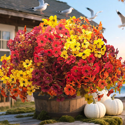 20 bouquets de fleurs artificielles d'automne résistantes aux UV pour l'extérieur - Décoration de l'Action de grâce sans entretien avec fleurs orange, plantes en soie artificielle et en plastique pour porche, jardin (Mélange café d'automne)