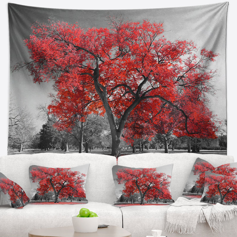 Tapisserie arbre rouge bigy day, H 68 po x l 80 po