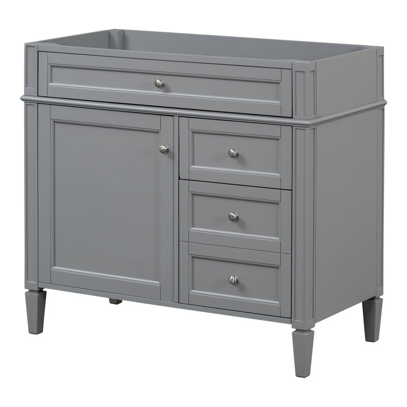 Meuble-lavabo de 36 po sans lavabo supérieur, armoire de rangement de salle de bain avec 2 tiroirs et un tiroir basculant, structure en bois massif