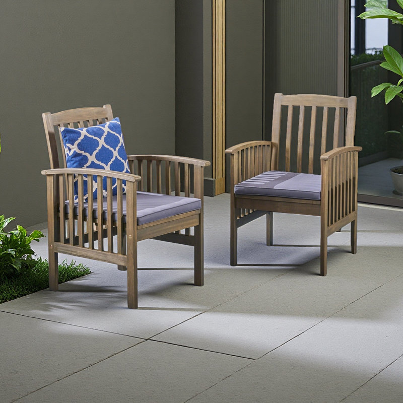 Chaise de salle à manger, 2 pièces avec 2 coussins, Coussin bleu / cadre gris foncé