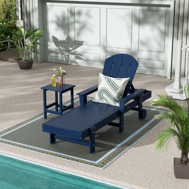 Chaise longue simple inclinable avec table Laguna, Bleu marine
