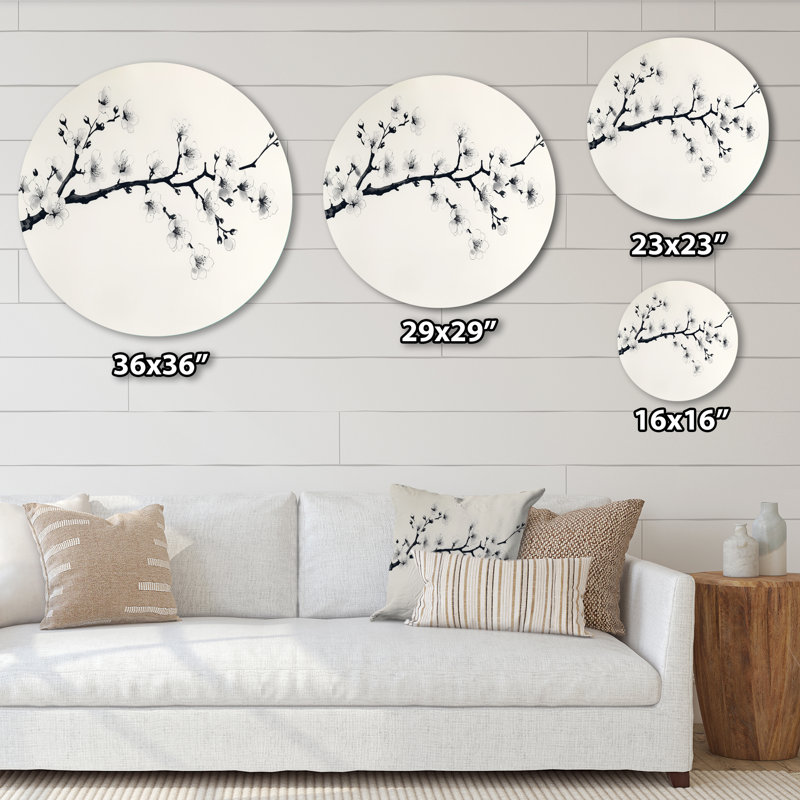 Branche de cerisier en fleurs - Impression d'art mural rond en métal - Fleurs de cerisier, H 23 po x l 23 po