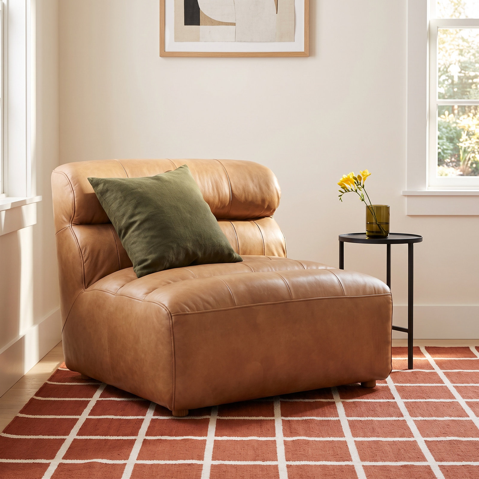 Anya Pine Genuine Leather Slipper Chair, Brown Top Grain Leather