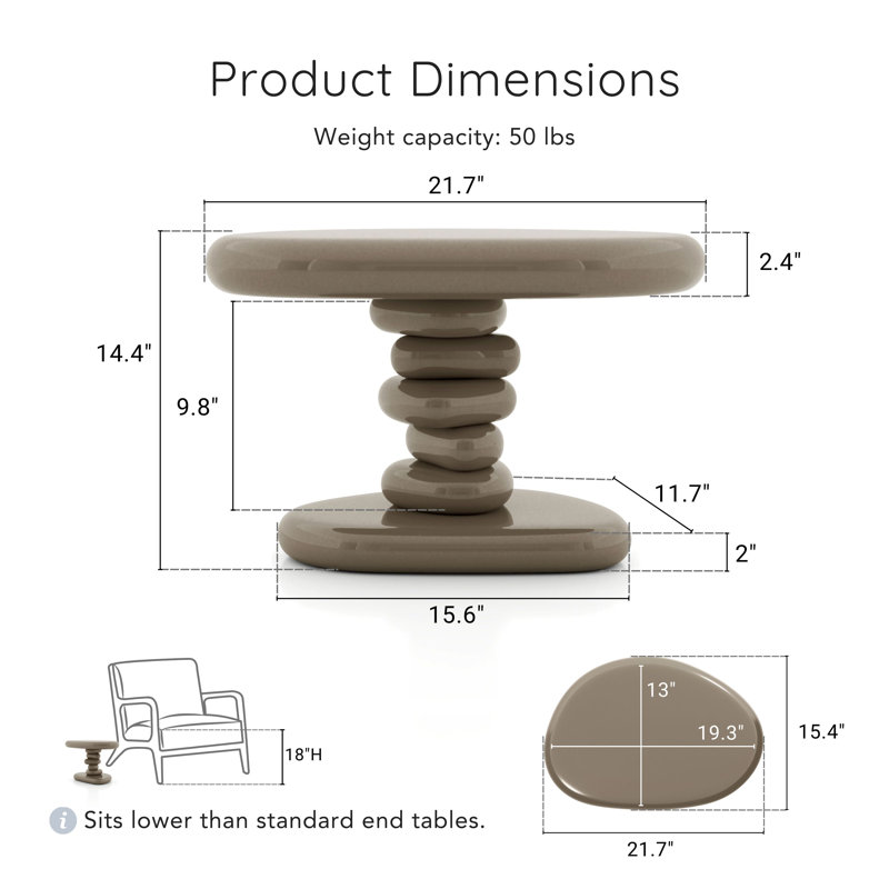Jahmaal Curved Glossy Pedestal Side Table, Brown