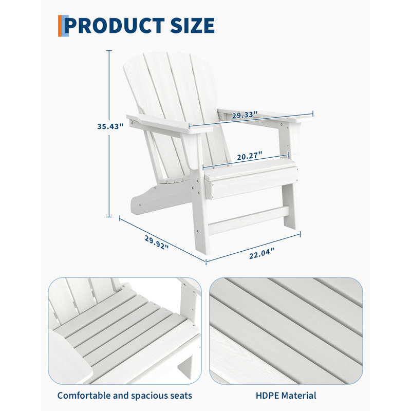 Oversized Adirondack Chair, 380 LB Capacity HDPE Poly Lumber Patio Chair, Weather Resistant Wood Grain Texture, for Garden, Lawn, Deck, Porch, Firepit