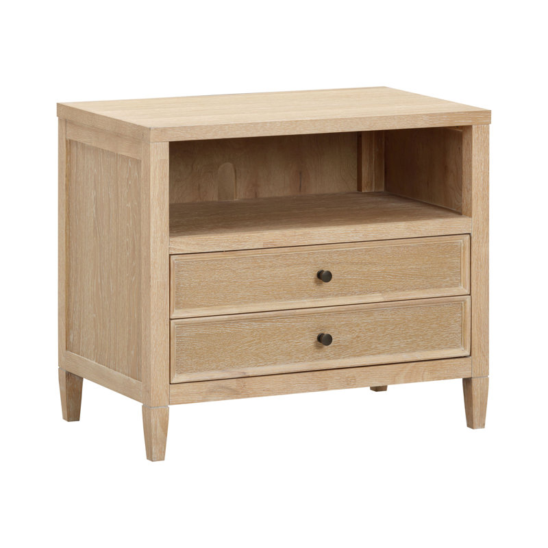 Beecher Whitewashed Oak Wood Large Nightstand
