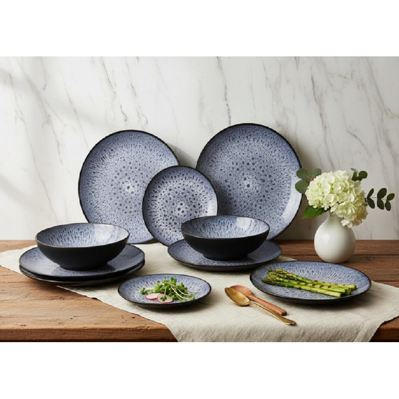 Waterside 12pc Blue & Purple Reactive Glaze Stoneware Dinner Set