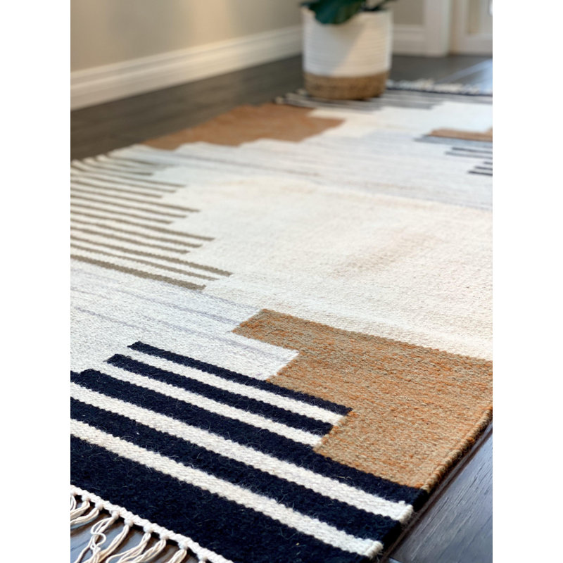 Tapis neutre à motif géométrique moderne, Rectangle 3 pi 4 po x 5 pi