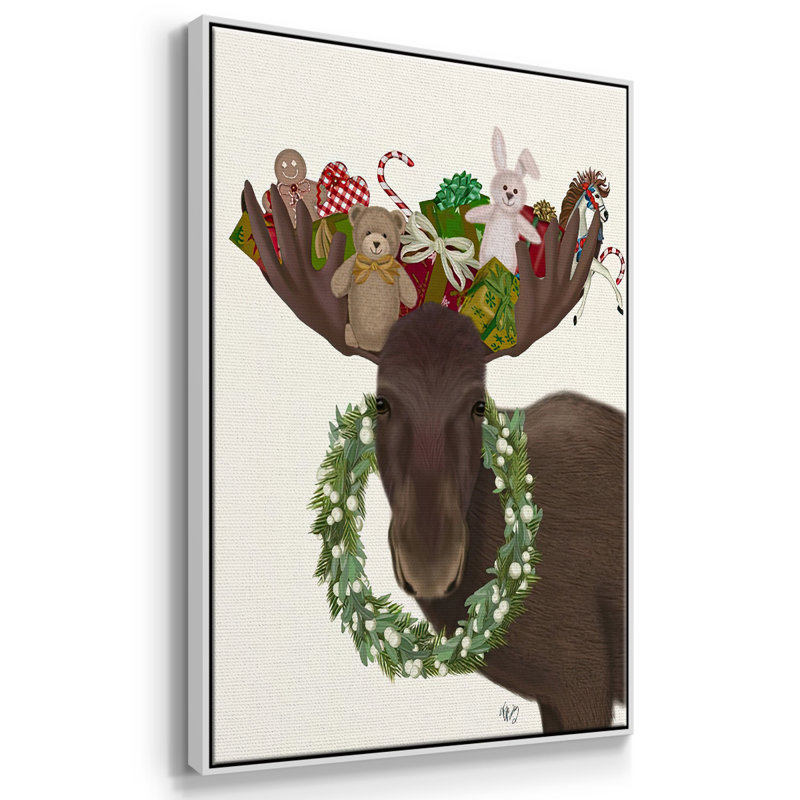 Orignal de Noël et cadeaux de Noël, H 25 po x l 17 po x P 1,5 po, Blanc