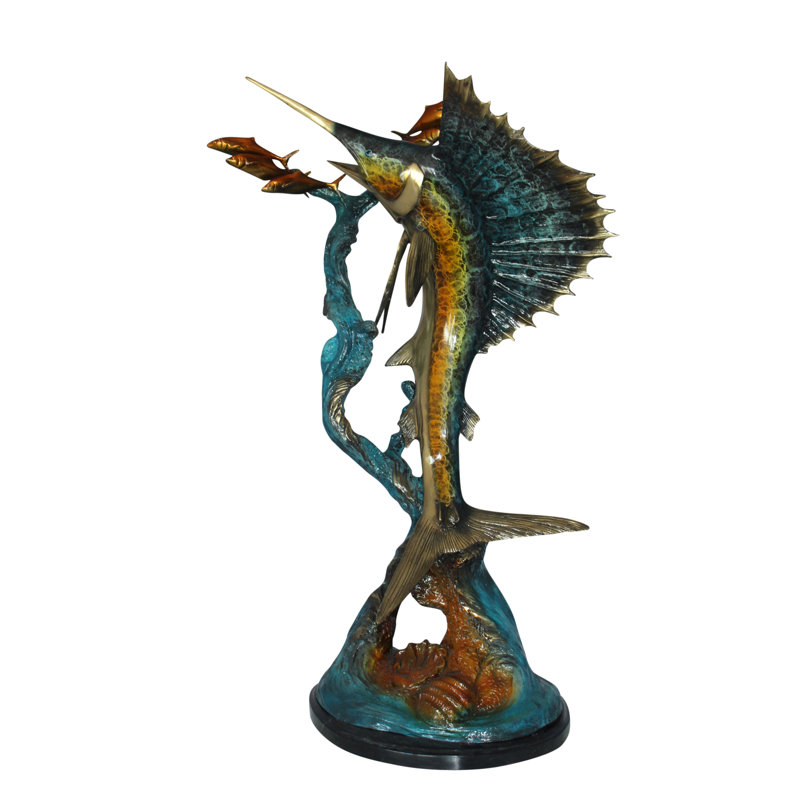Bobb Sailfish-large jumping, with small fish Bronze Statue