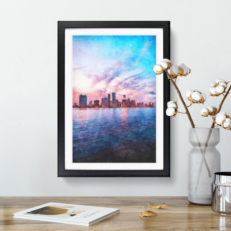 Miami Florida Skyline - Picture Frame Painting Print, Black Framed, 63cm H x 45cm W x 2cm D