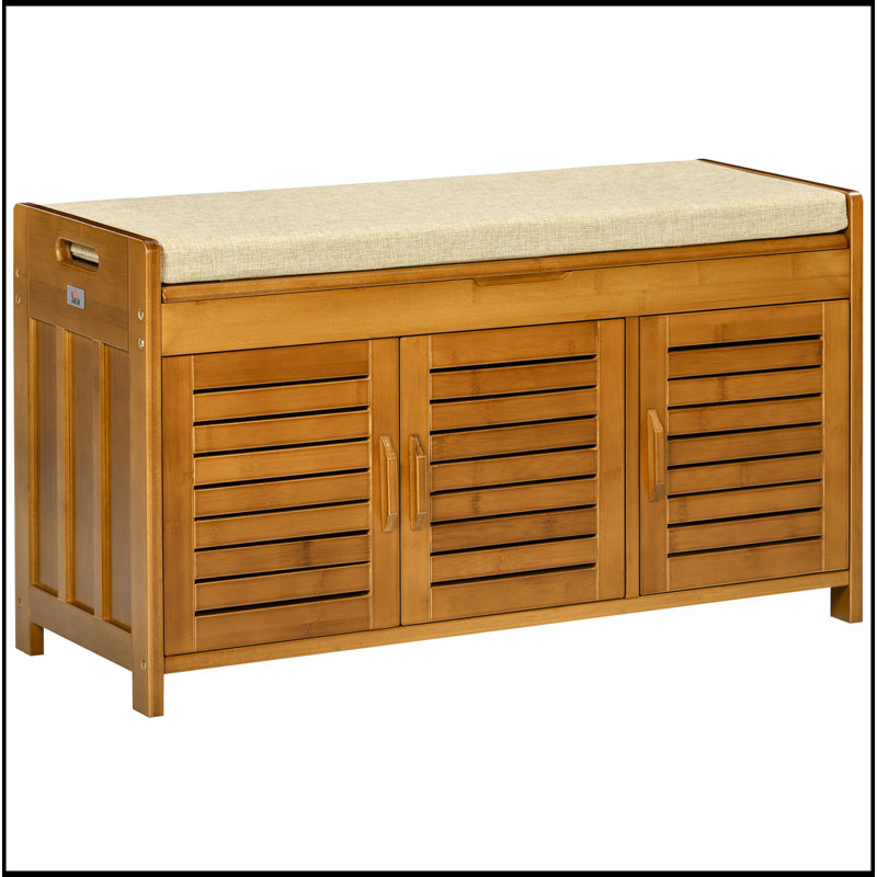5 paires de banc pour chaussures avec armoires de rangement, banc d'entrée en bambou avec coussin de siège, 3 portes et compartiment caché pour le couloir