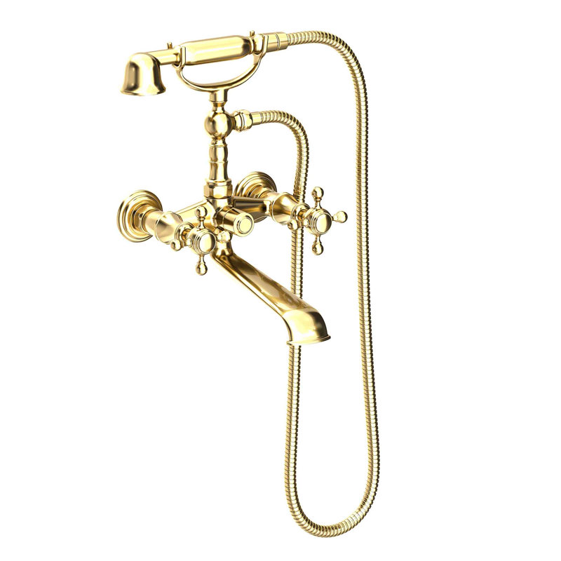 Victoria Wall Mount Exposed Tub & Hand Shower Set, Forever Brass (PVD), Cross Handle