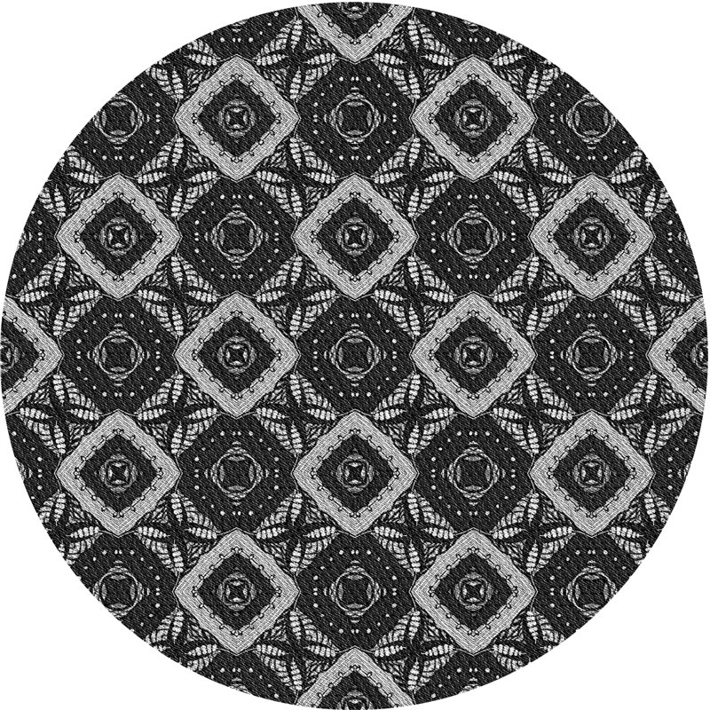 Tapis noir/gris à motifs, Rond 4 pi