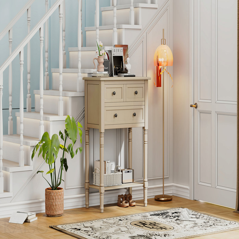 Console étroite, 3 tiroirs, tablette inférieure pour le salon - beige, Beige, Beige, Beige