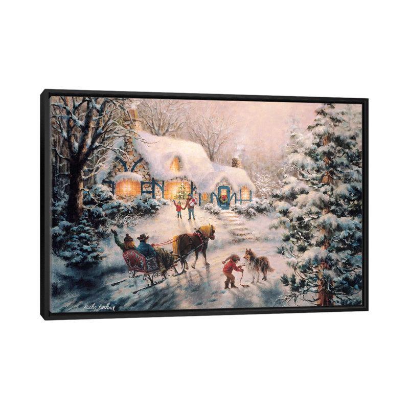 " Christmas Visit " by Nicky Boehme, 18" H x 26" W x 1.5" D, No Mat, Black Framed Canvas