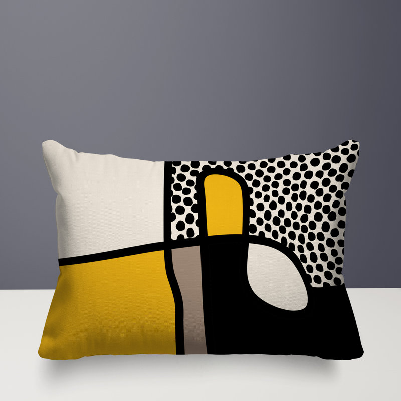 Coussin lombaire réversible intérieur / extérieur Jai Abstract, H 18 po x l 25 po, Jaune