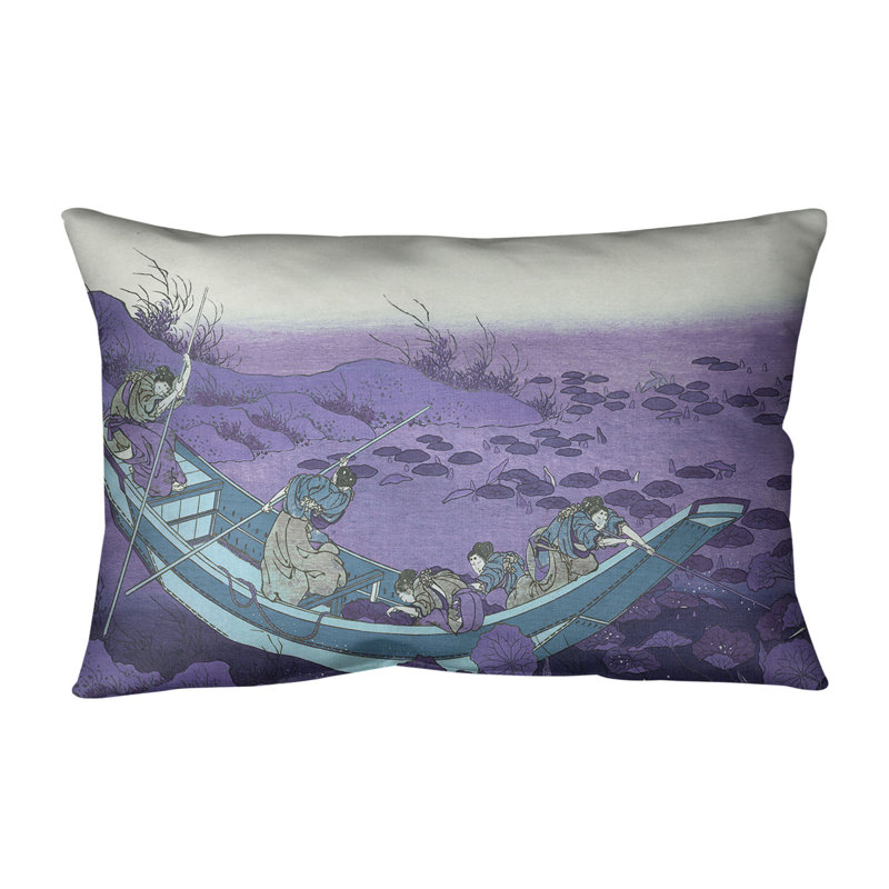Coussin lombaire en lin lily pad, Mauve / bleu