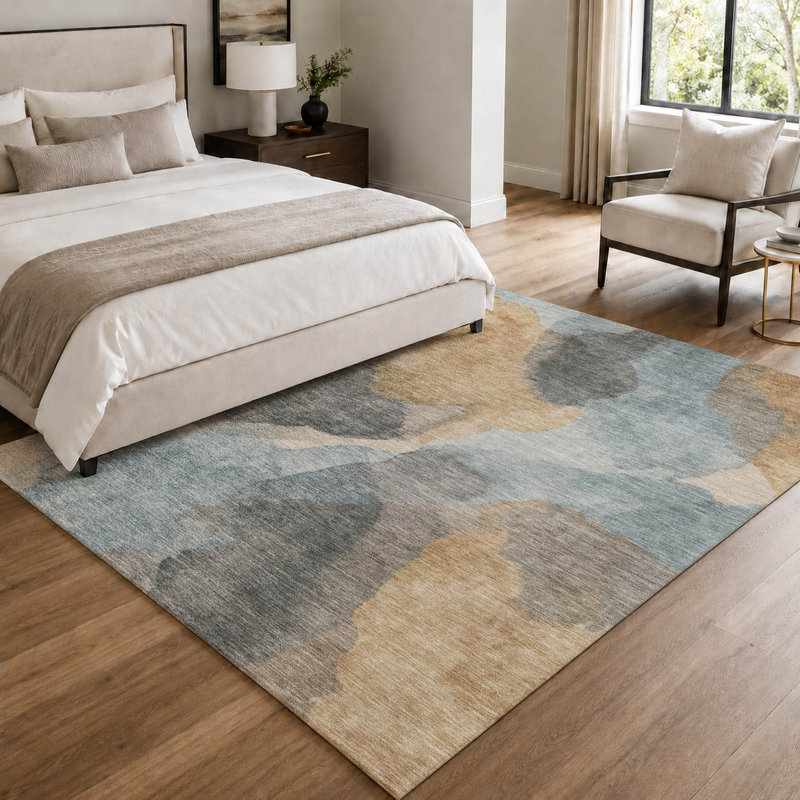 Tapis abstrait intérieur / extérieur lavable à la machine Chantille ACN2969, Sarcelle, 10 pi x 14 pi