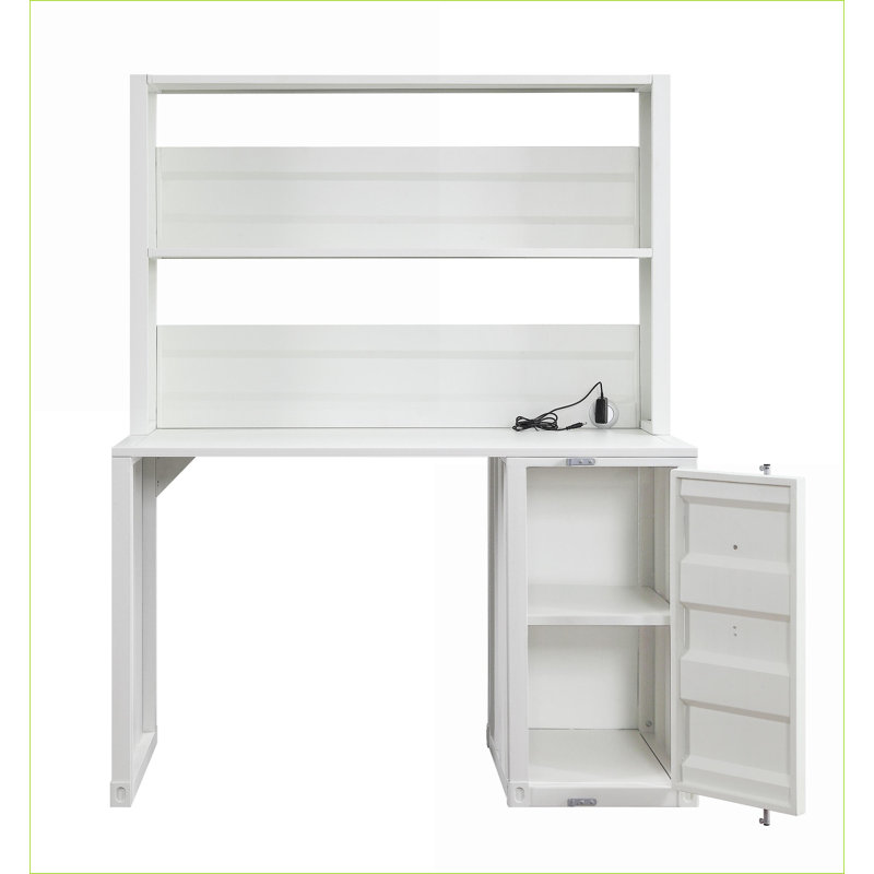 Bureau d'écriture avec huche Rangement à 1 porte | Blanc | Fer