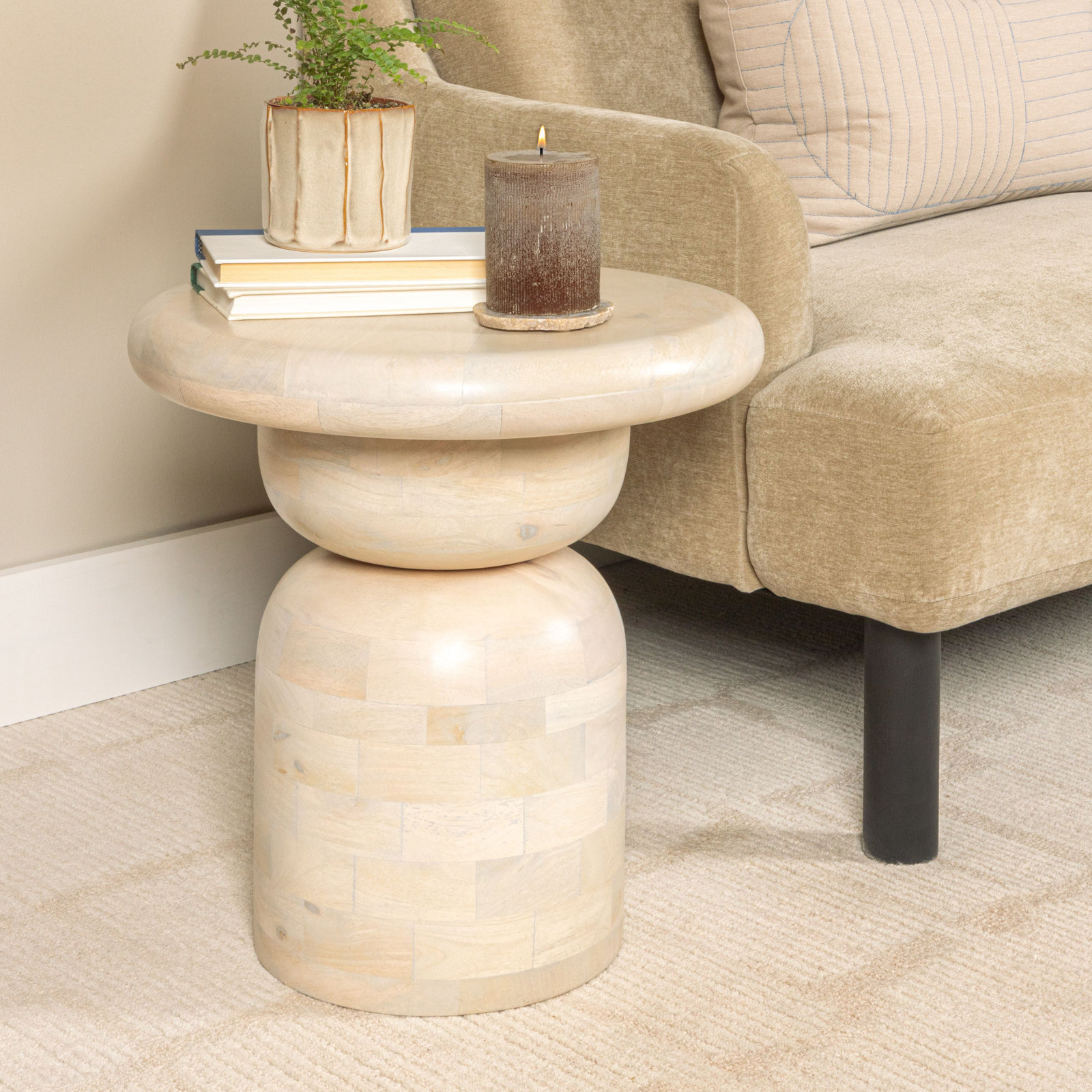 Kashida 18" Mango End Table, Whitewash