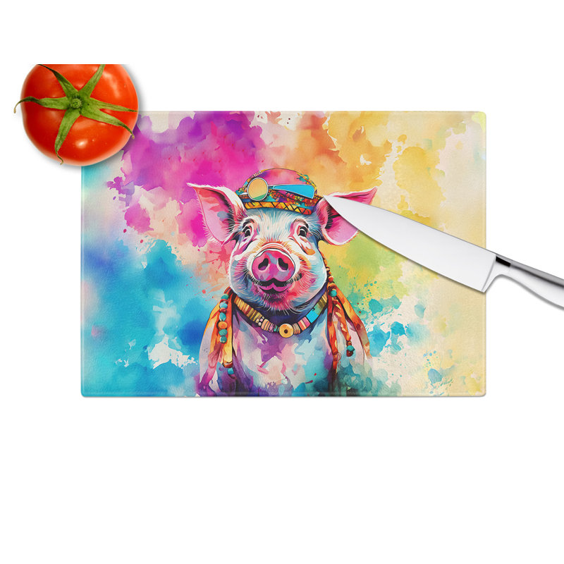 Hippie Animal Pig Glass Cutting Board