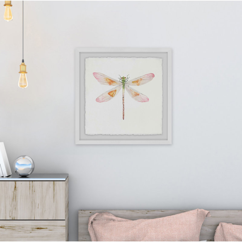 « translucide libellule », reproduction de peinture à l’aquarelle encadrée, H 18 po x l 18 po