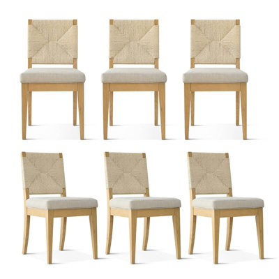 Coastal Solid Wood Woven Rope Dining Chairs (Set of 6)