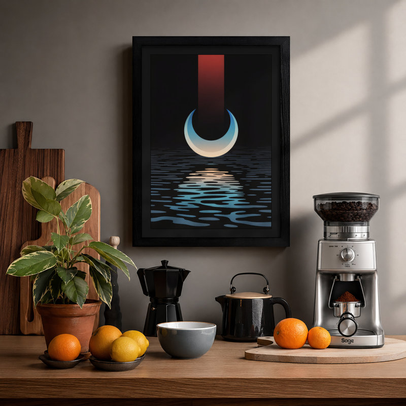 Moon Over Water Modern - Print, A2 - 59.4 x 42.0 cm, Black