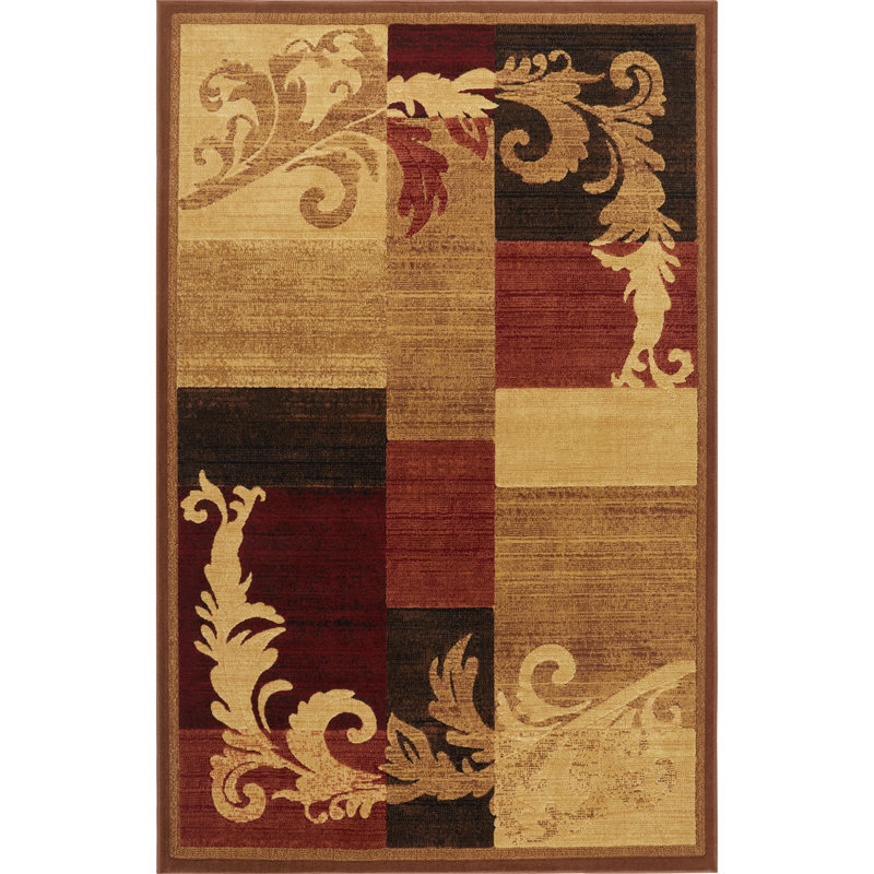 Tapis brun / rouge Esqueda, Rectangle 19,6 po x 31,5 po