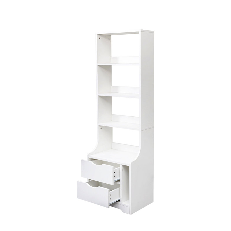 Table de chevet avec bibliothèque, table de chevet avec 2 tiroirs de rangement pour la chambre à coucher, Blanc