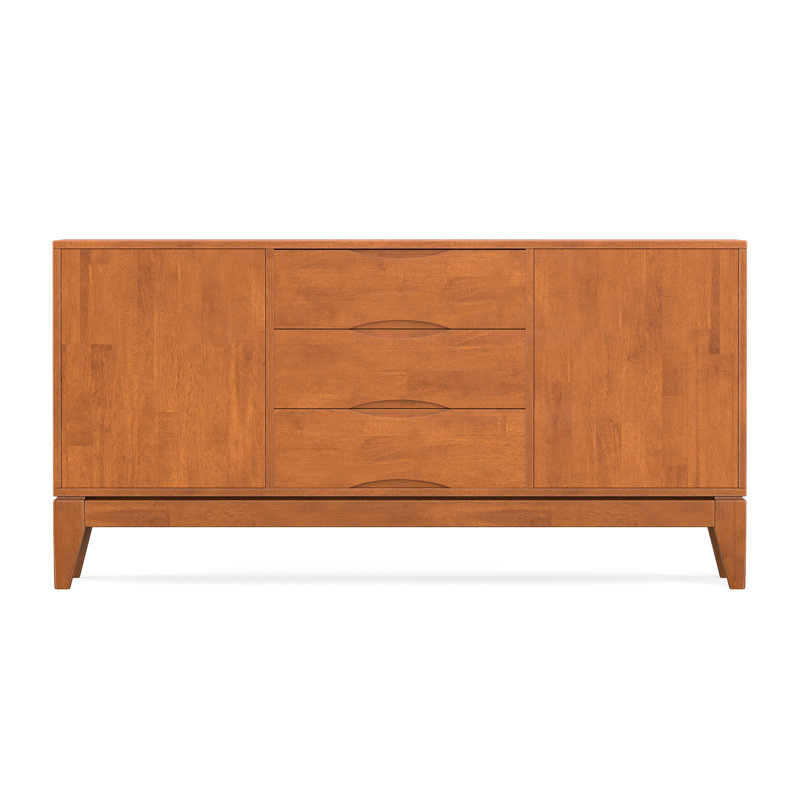Harper 60"W Solid Wood Mid-Century 2-Door Sideboard Buffet with 3 Drawers, Brown
