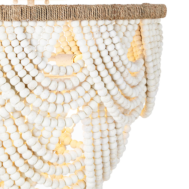 Ombre Wood Bead Flush Mount, White/Natural, White