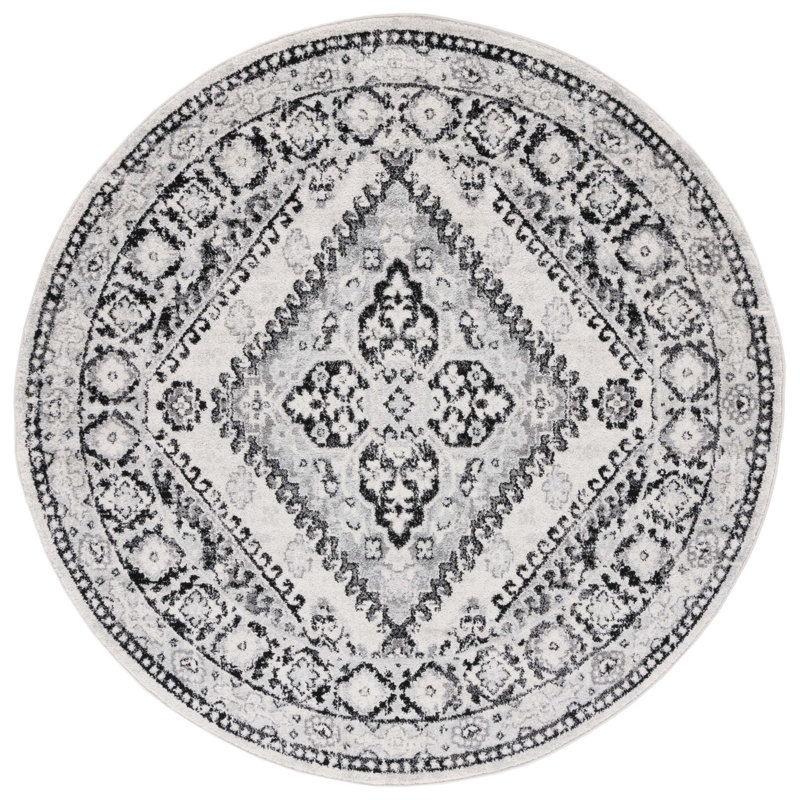 Tapis ivoire / noir Tulum 280, Rond 6 pi 7 po