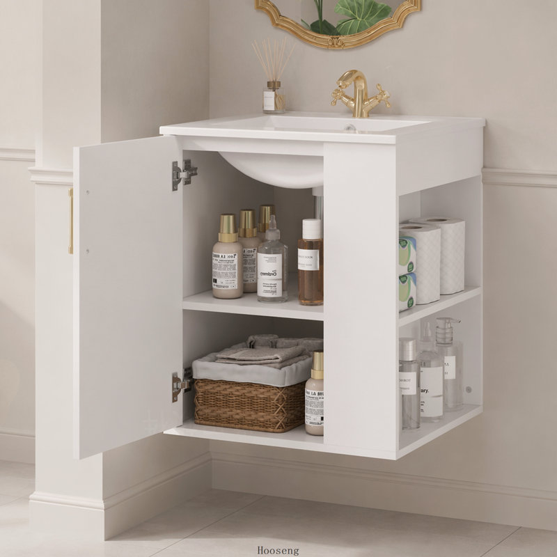 Armoire de salle de bain murale 20 "avec armoire latérale, armoire de salle de bain avec porte à fermeture douce, meuble-lavabo moderne avec lavabo, blanc