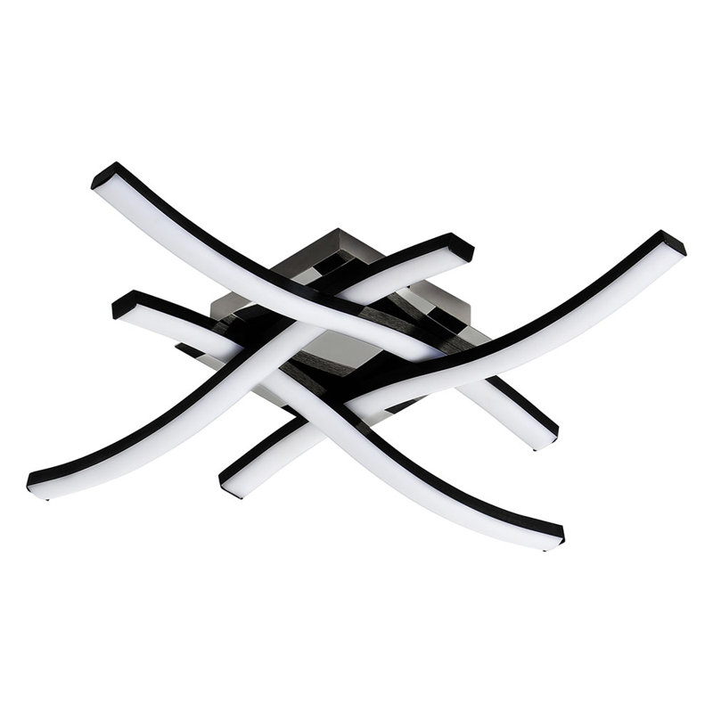 Liara LED Ceiling Light, Curved Design 4 Built-In LED Boards Flush Mount Light, Black, 6000  Kelvins