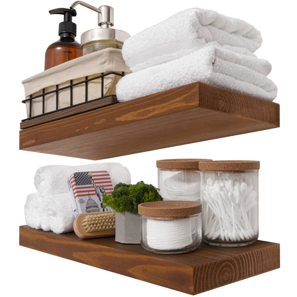 Set of 2 Floating Rectangle Shelves | Easy Mounting | Toilet Paper Holder |  Bathroom Storage | Kitchen Spice Rack (Walnut)