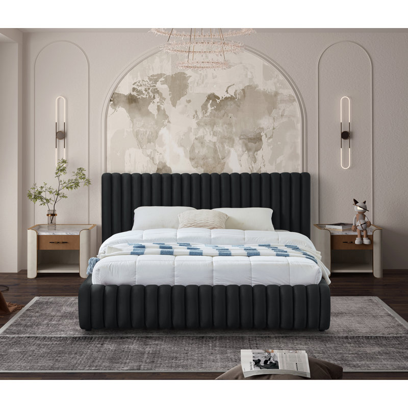 Nico Tufted Panel Bed, Full, Black Velvet