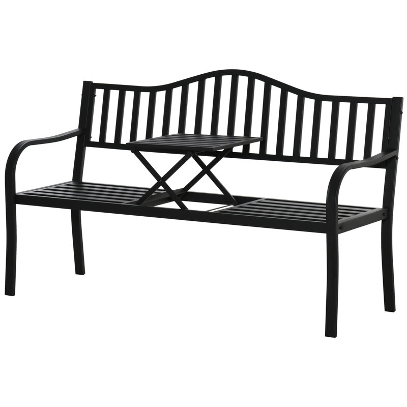 Banc d'extérieur avec table moyenne relevable, causeuse de patio, noir
