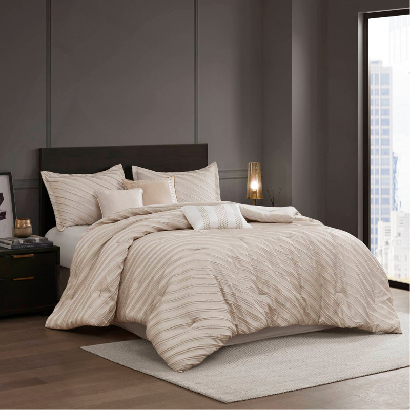 Ensemble d'édredon 7 pièces, Édredon de très grande taille et 6 pièces suppl, Beige