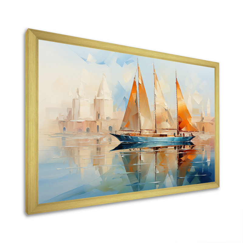 Bateau abstrait maritime, symphonie maritime III, art mural sur toile, H 34 po x l 44 po x P 1,5 po, Encadrement doré