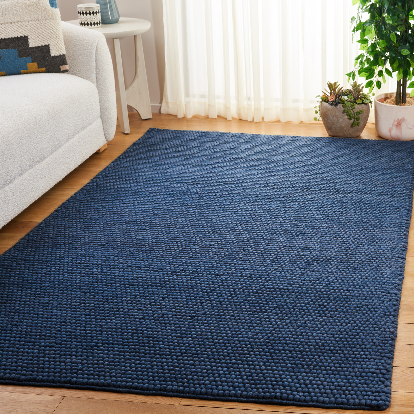 Elle Navy Blue Hand-Woven Wool Rug, Rectangle 5' x 8'