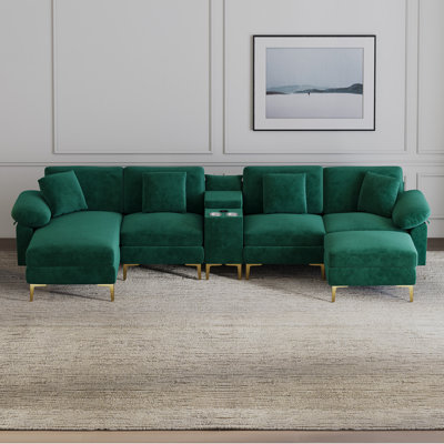  128" U-Shaped Chenille Sectional Sofa with Storage Console