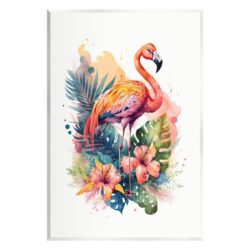 «Ba-032», impression de flamant tropical moderne sur toile par LSR Design Studio, H 15 po x l 10 po x P 0,5 po