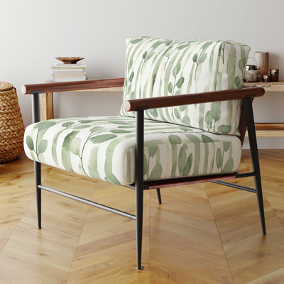 Chaise rembourrée Country Farmhouse - Lignes vertes et blanches avec accoudoirs vert eucalyptus