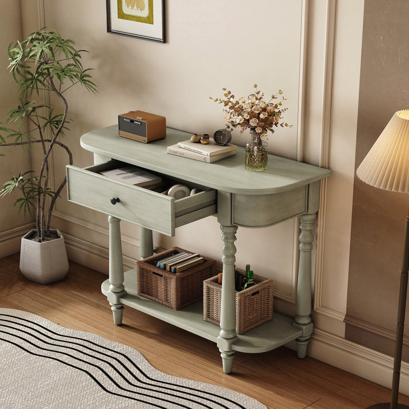 Narrow Console Table with Curved Corner, Gray